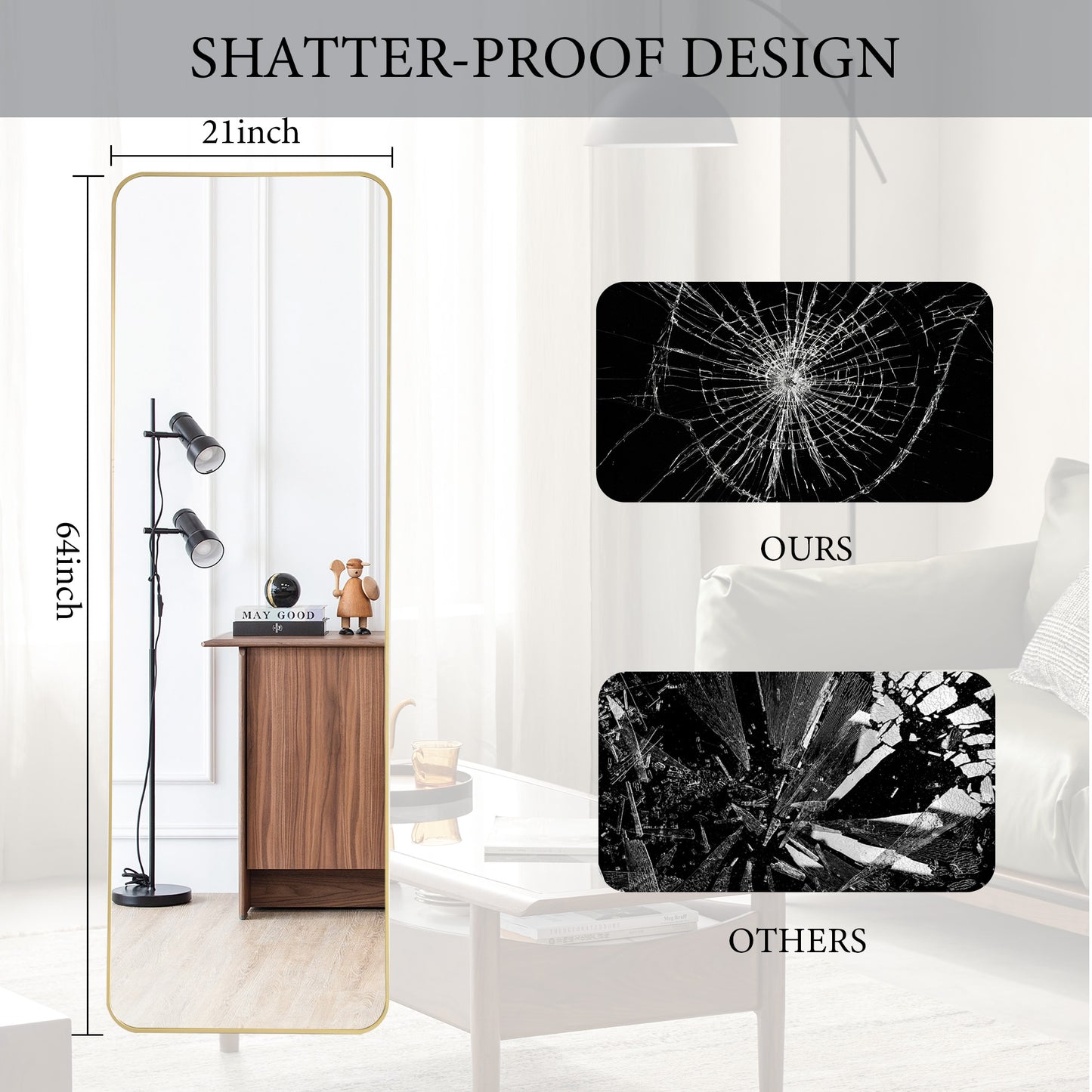 64 x 21 Full Length Floor Mirror with Rounded Corners