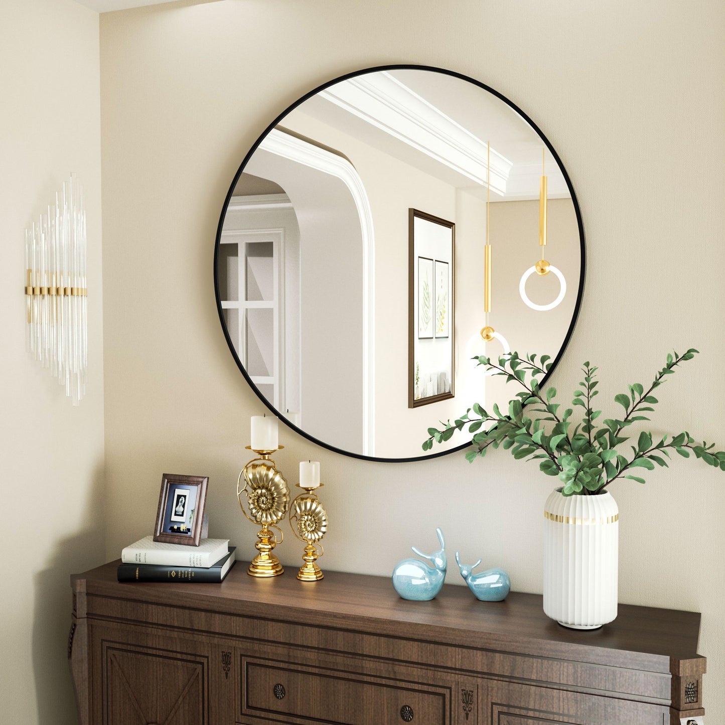 Wall Mounted Bathroom Round Mirror with Metal Frame