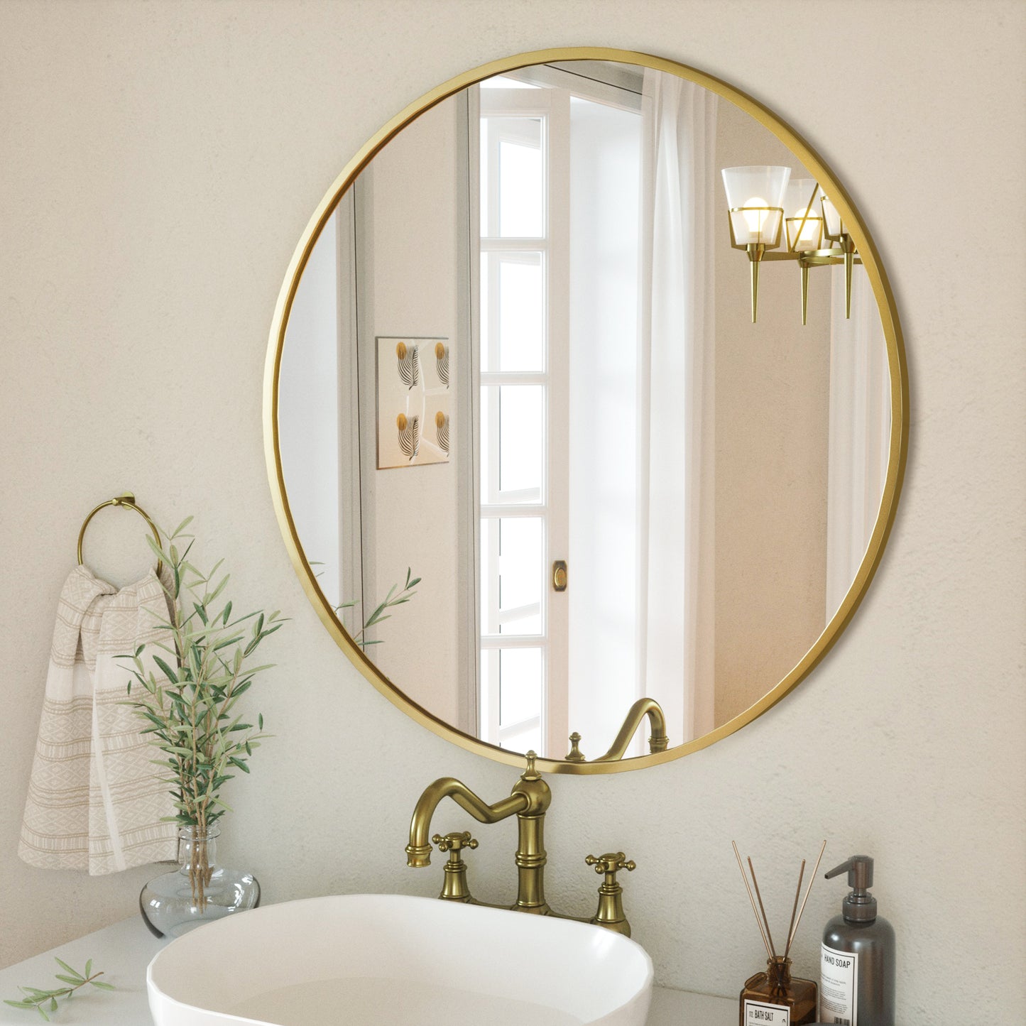 Wall Mounted Bathroom Round Mirror with Metal Frame