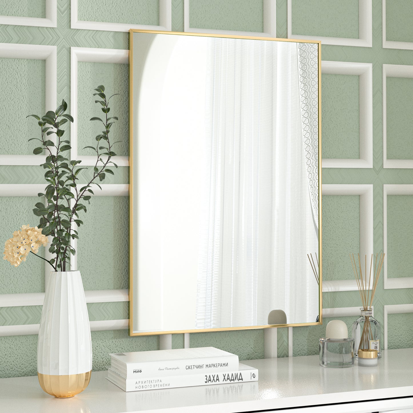 Classic Rectangle Bathroom Wall Mirror with Metal Frame