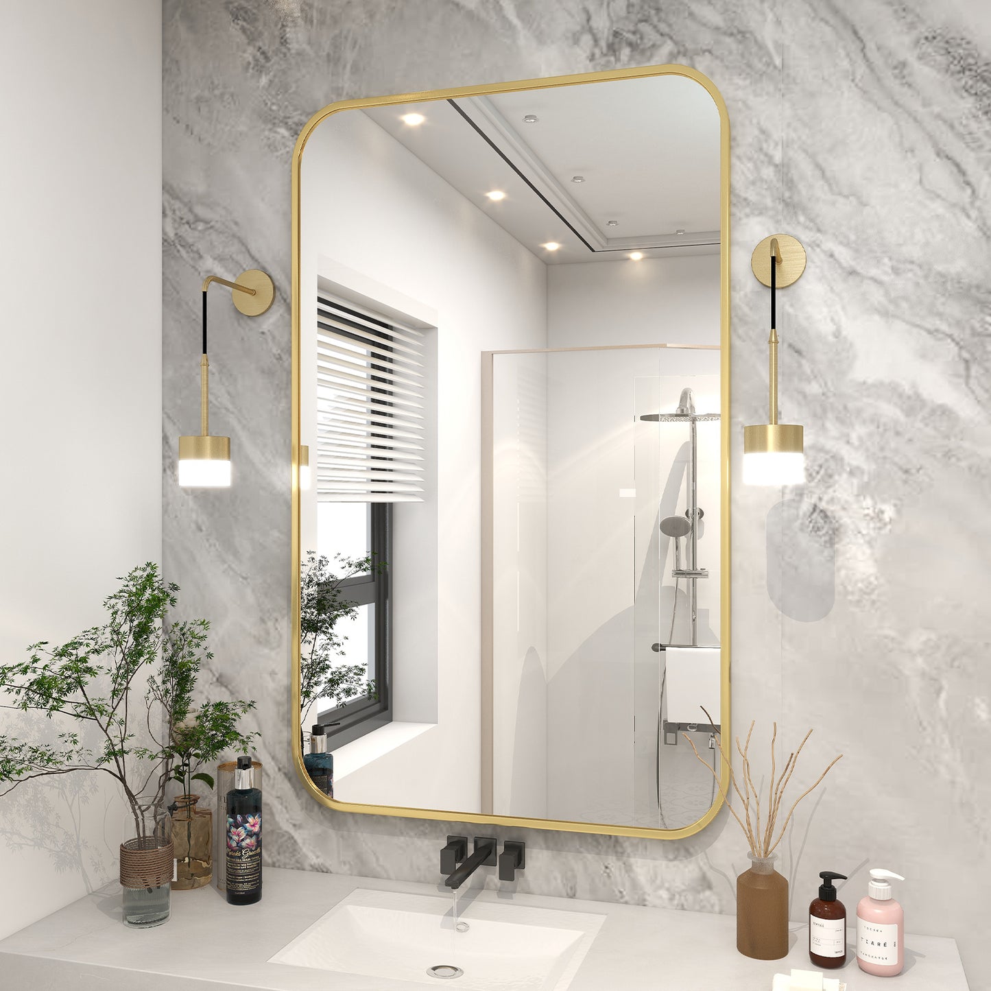 Wall Mounted Bathroom Mirror with Round Corner