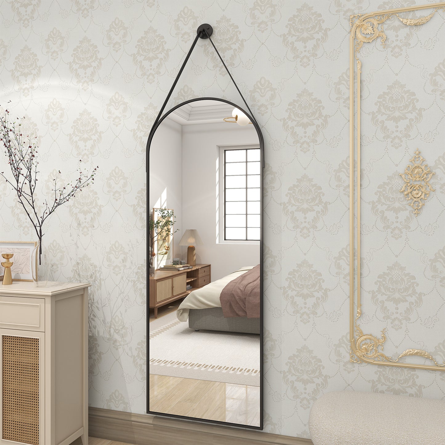 48 x 16 Full Length Hanging Wall Mirror with Leather Strap