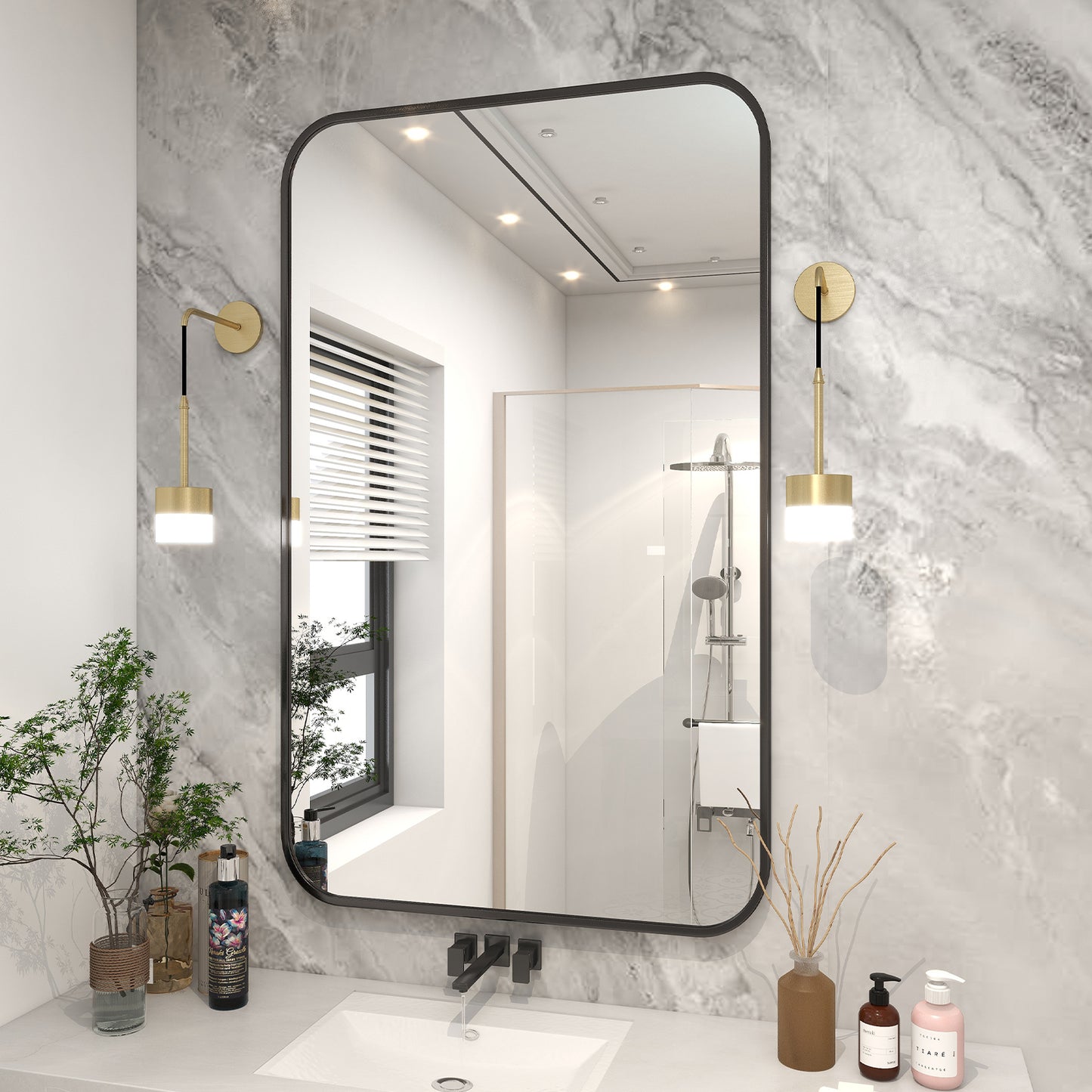 Wall Mounted Bathroom Mirror with Round Corner