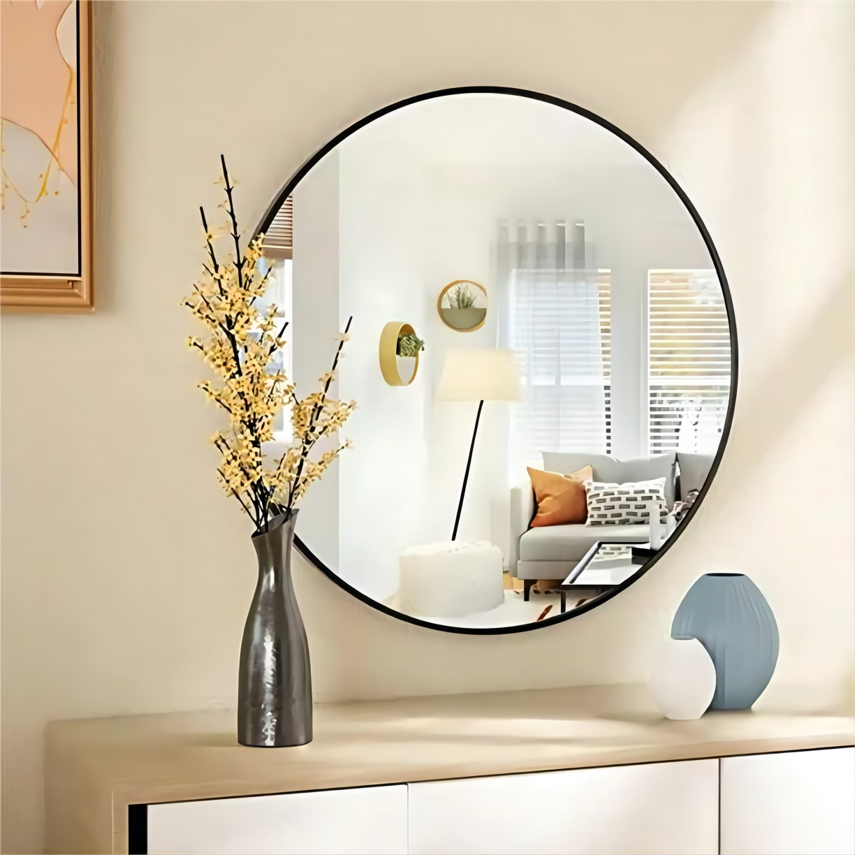 Wall Mounted Bathroom Round Mirror with Metal Frame