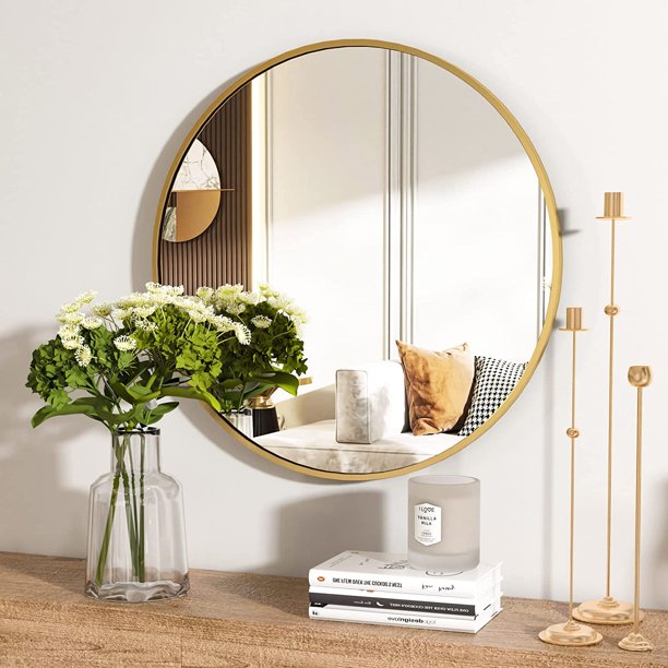 Wall Mounted Bathroom Round Mirror with Metal Frame