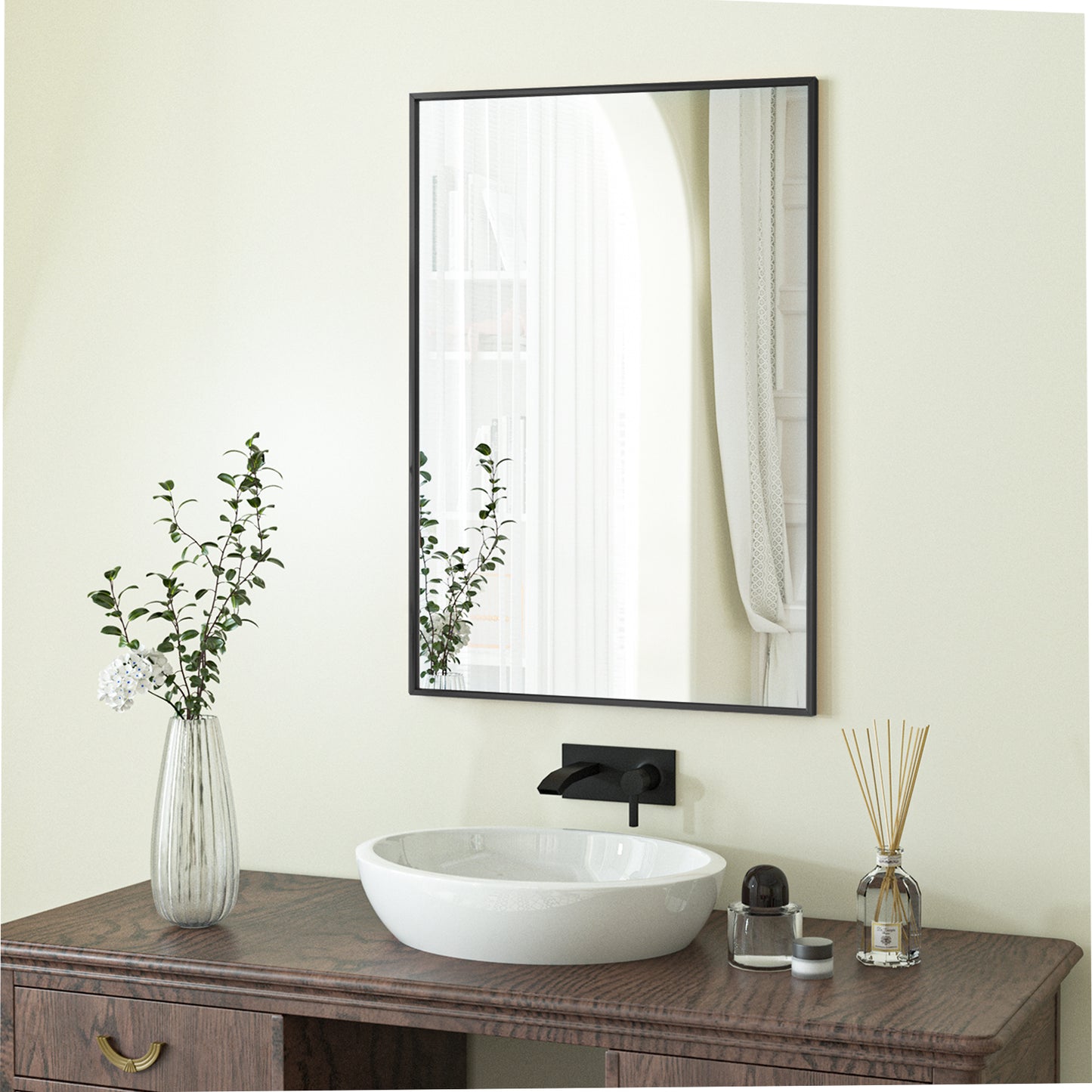 Classic Rectangle Bathroom Wall Mirror with Metal Frame