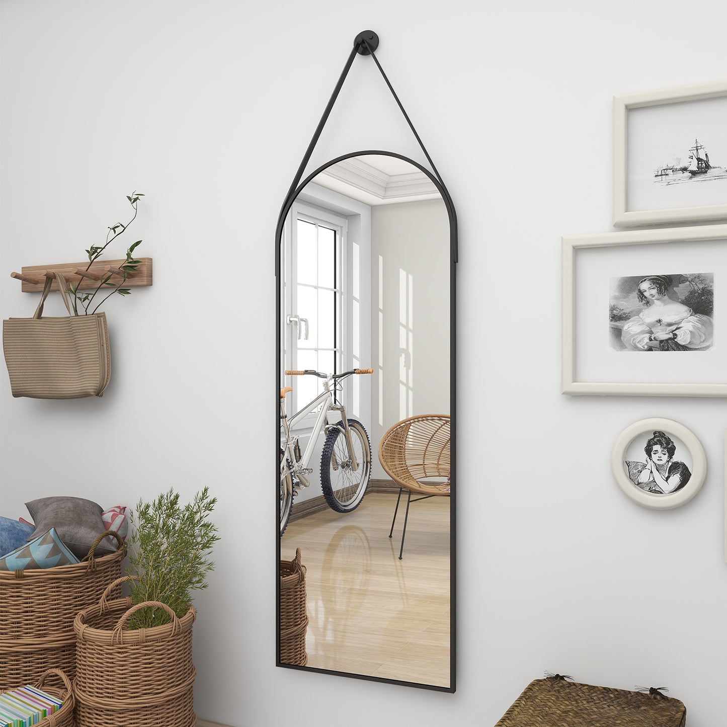 48 x 16 Full Length Hanging Wall Mirror with Leather Strap