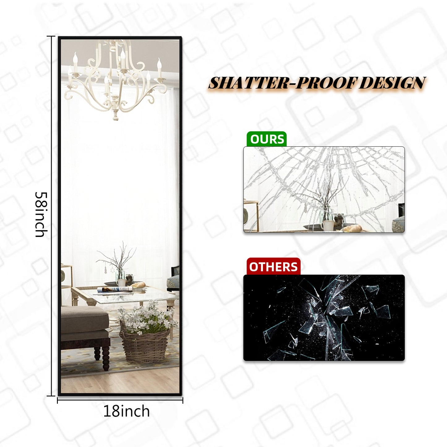 Large Full Length Mirror Rectangle Standing Mirror Wall Mirror