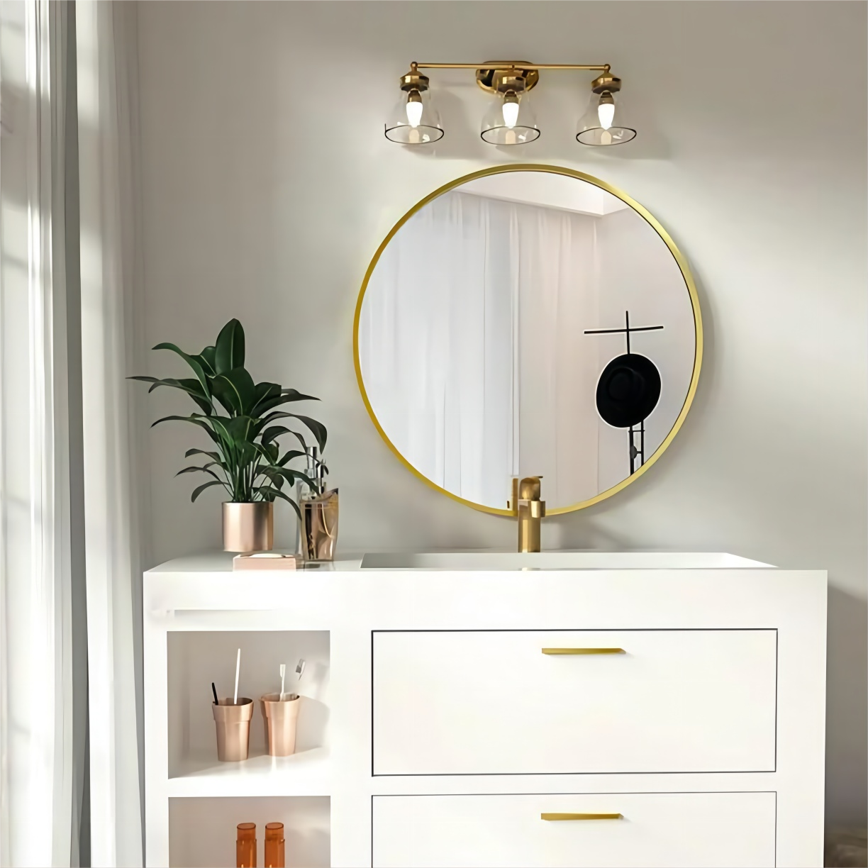 Wall Mounted Bathroom Round Mirror with Metal Frame