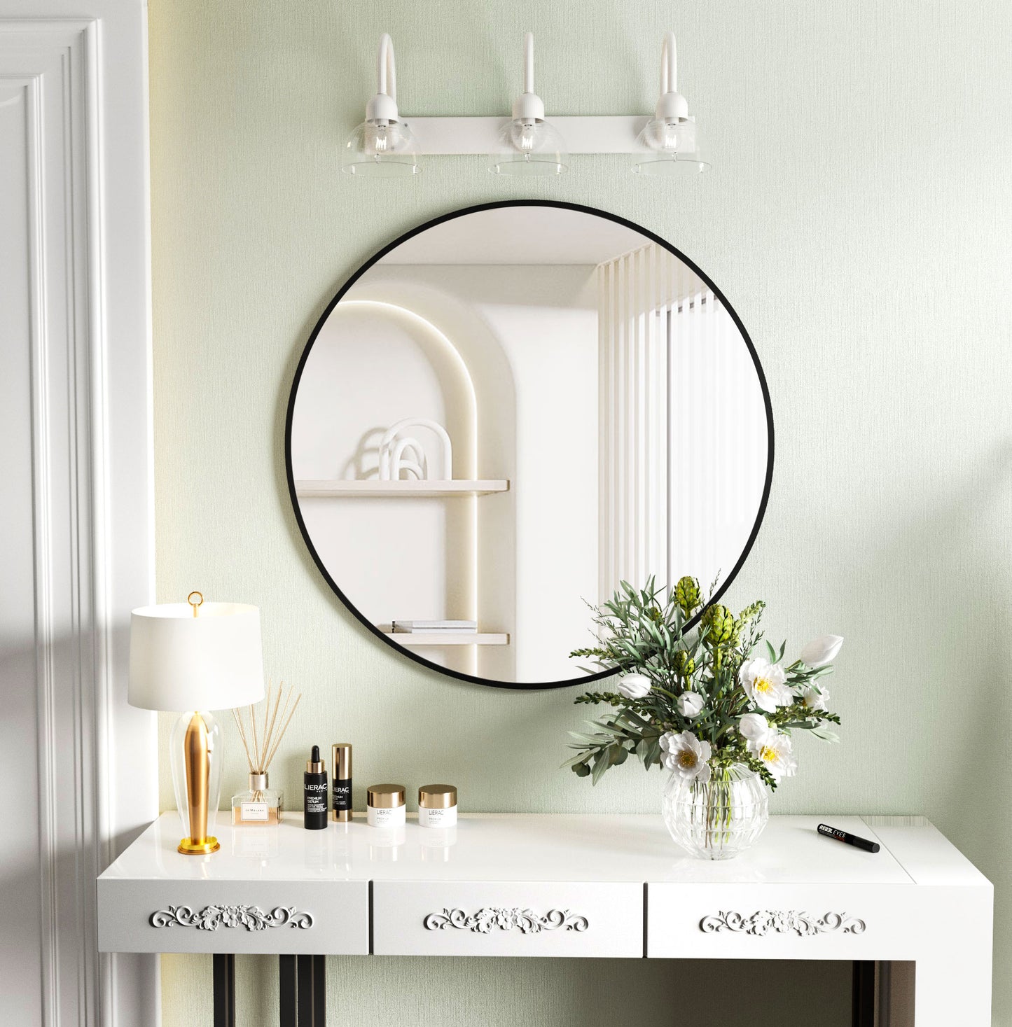 Wall Mounted Bathroom Round Mirror with Metal Frame