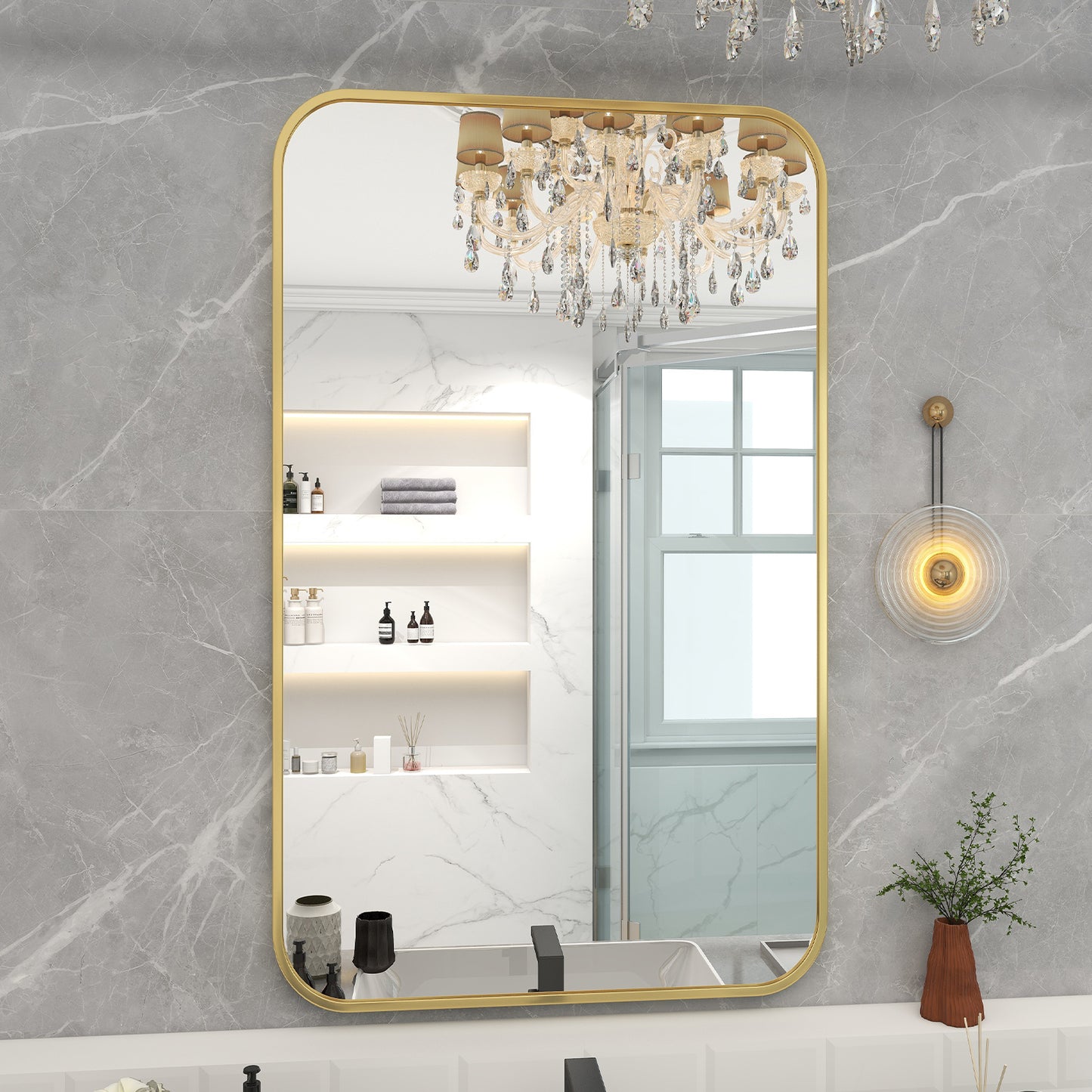 Wall Mounted Bathroom Mirror with Round Corner