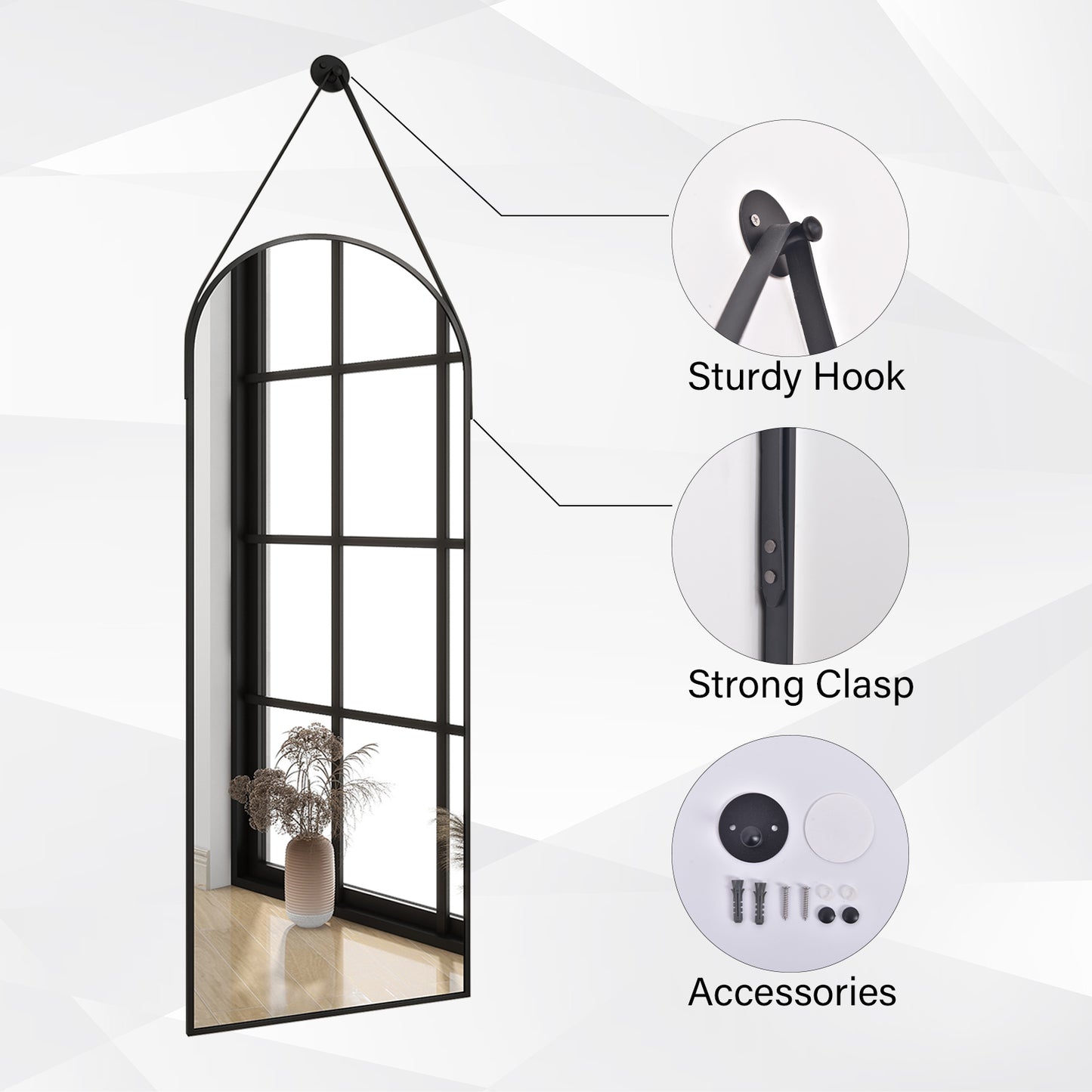 48 x 16 Full Length Hanging Wall Mirror with Leather Strap