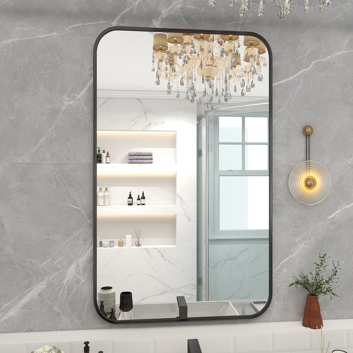 Wall Mounted Bathroom Mirror with Round Corner