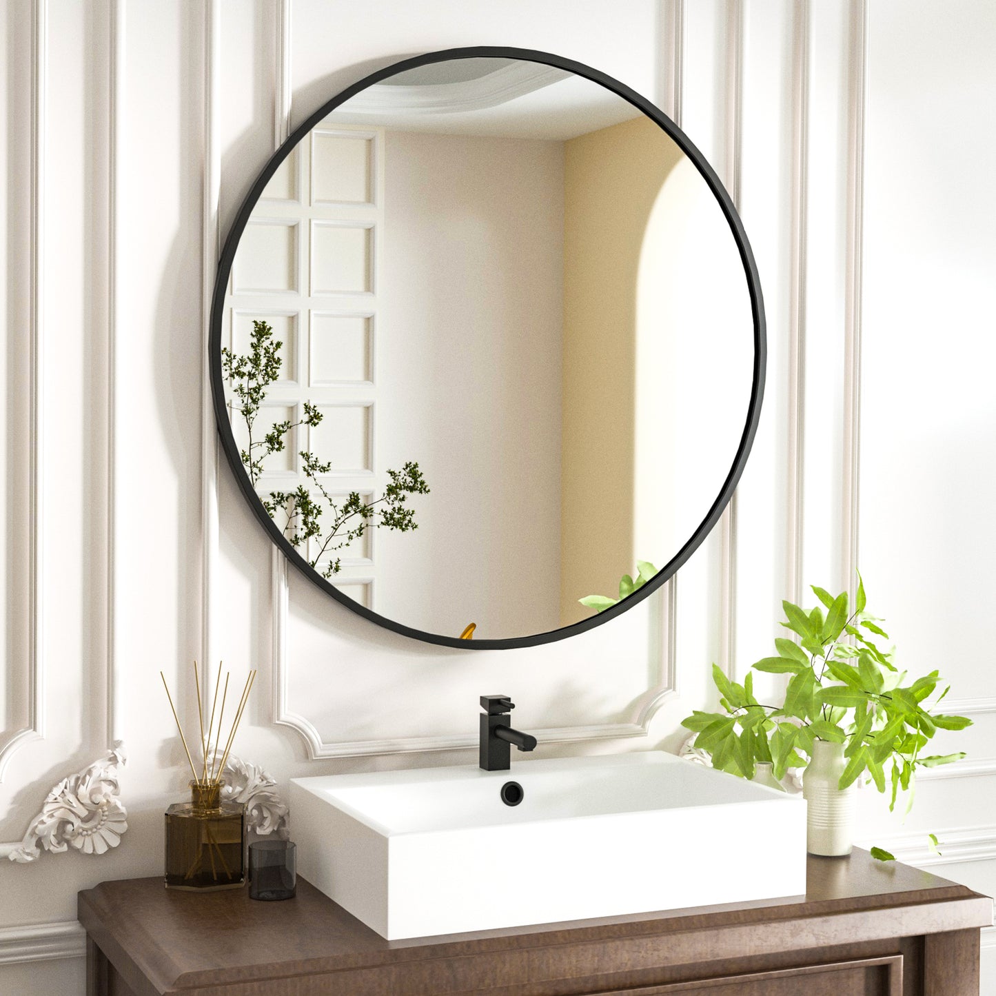 Wall Mounted Bathroom Round Mirror with Metal Frame