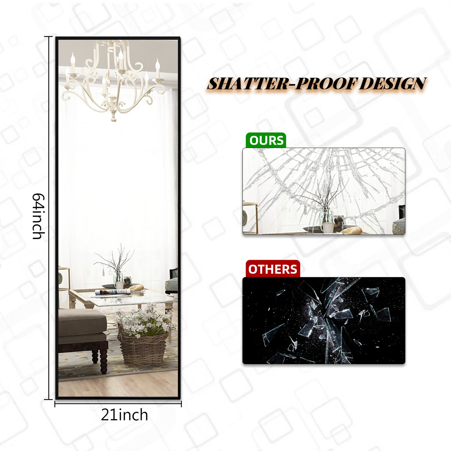 Large Full Length Mirror Rectangle Standing Mirror Wall Mirror