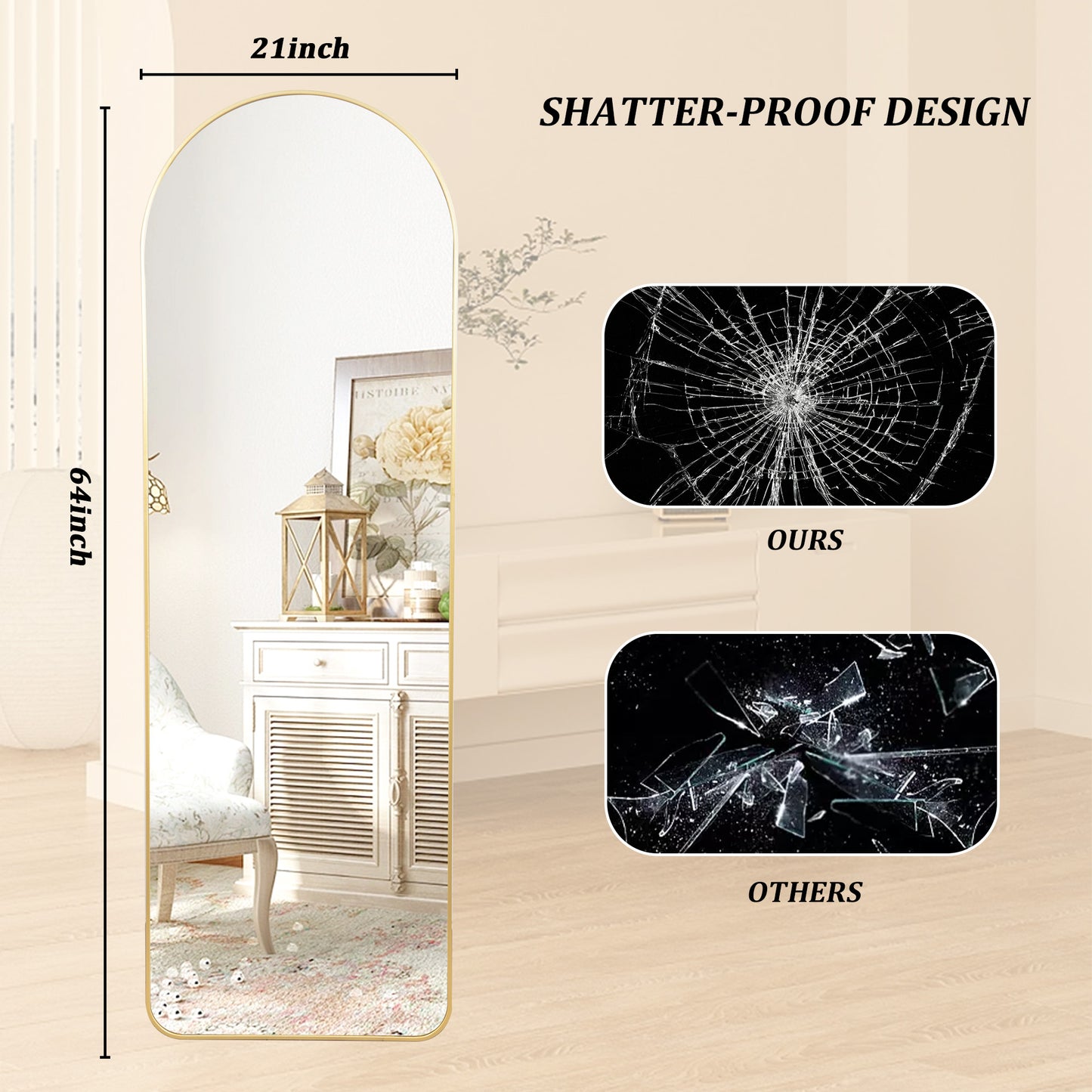 64x21 Arch Full Length Mirror Standing Mirror with Round Corners