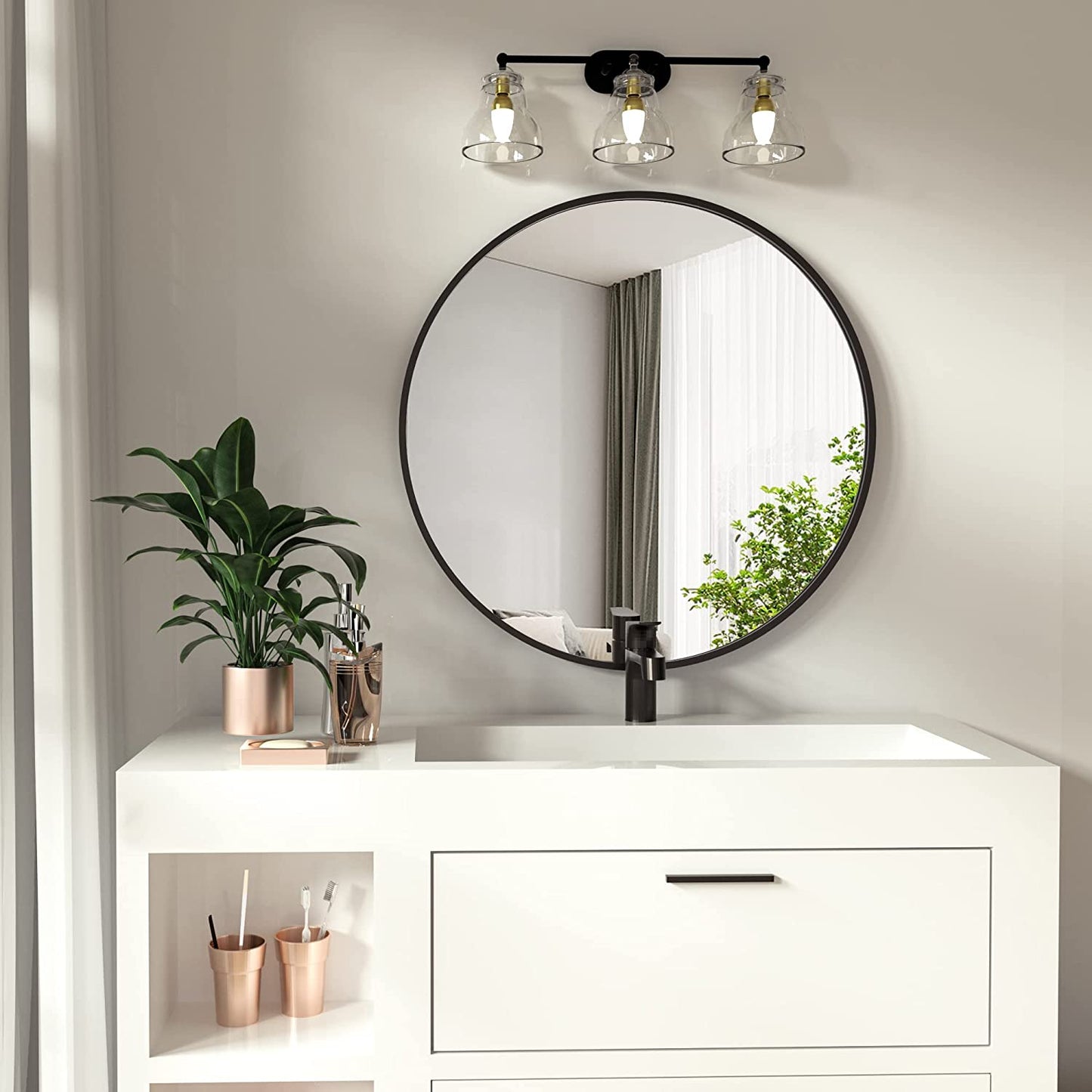 Wall Mounted Bathroom Round Mirror with Metal Frame