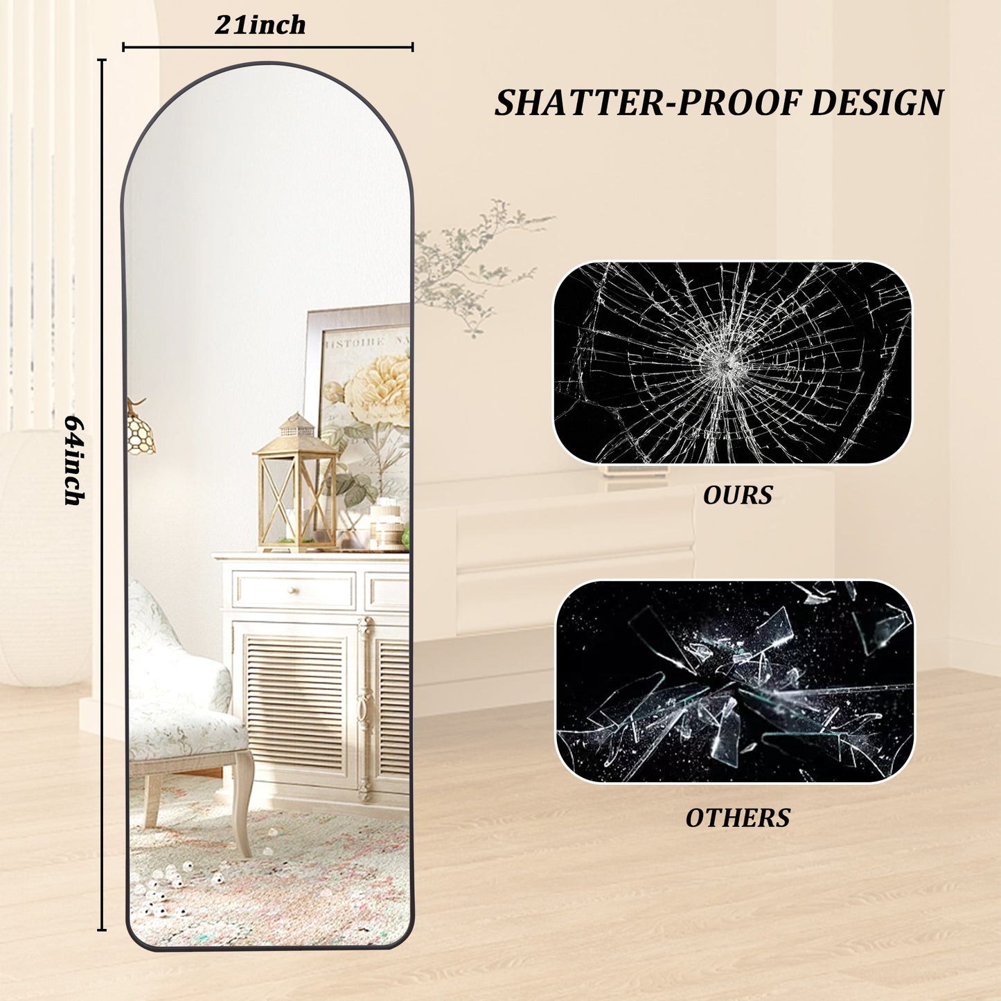 64x21 Arch Full Length Mirror Standing Mirror with Round Corners