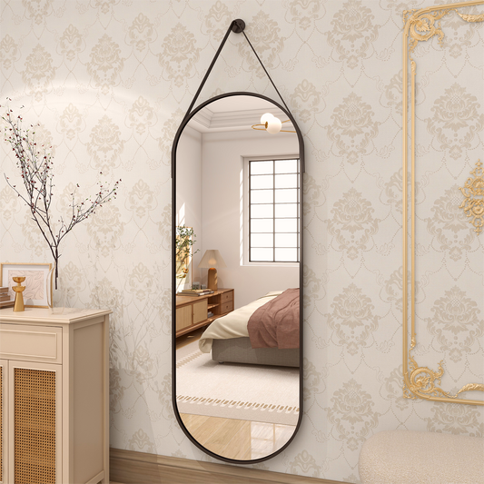 48 x 16 Full Length Hanging Wall Mirror with Leather Strap